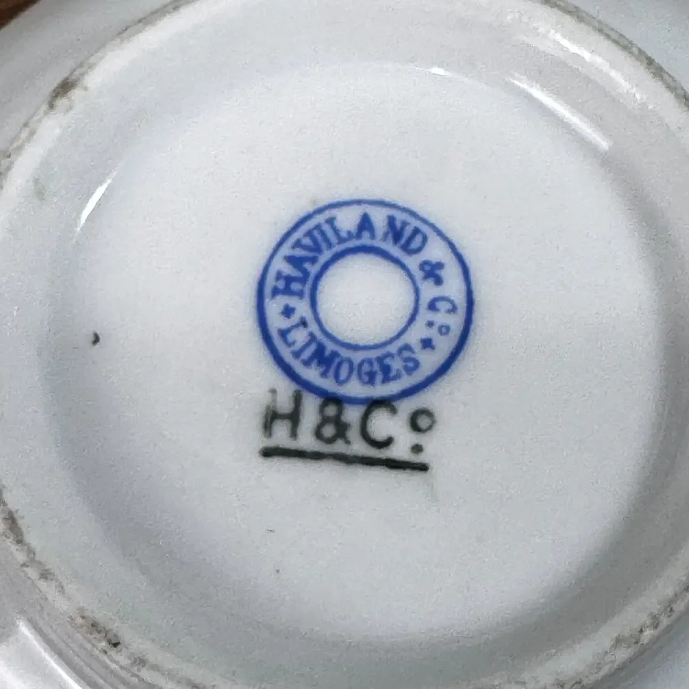 Antique Haviland & Co Limoges Butter Pat Hand Painted Floral Blue Pink 2.75